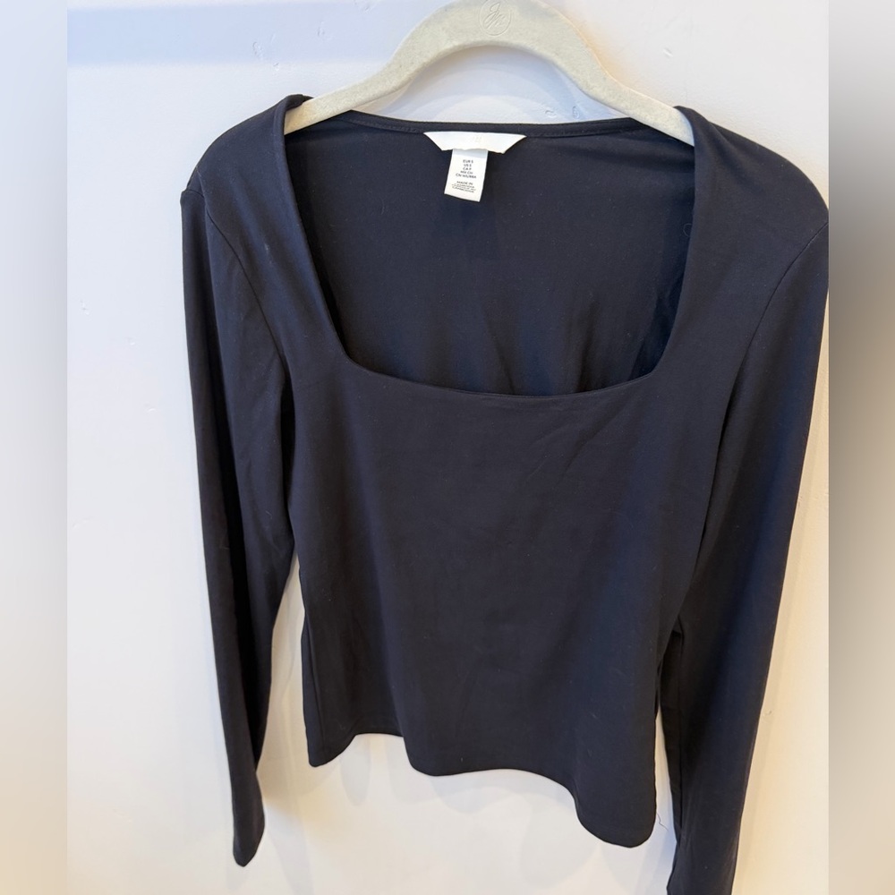 H&M Black Long-Sleeve Square Neck Top